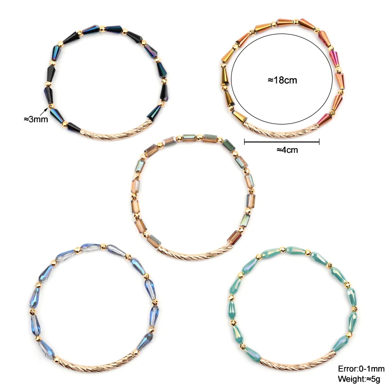 

BOJIU Trendy Faceted Pear-shape Crystal Beads Customized Bracelets For Women Adjustable Gold Copper Tube Bracelet Bijoux BC342