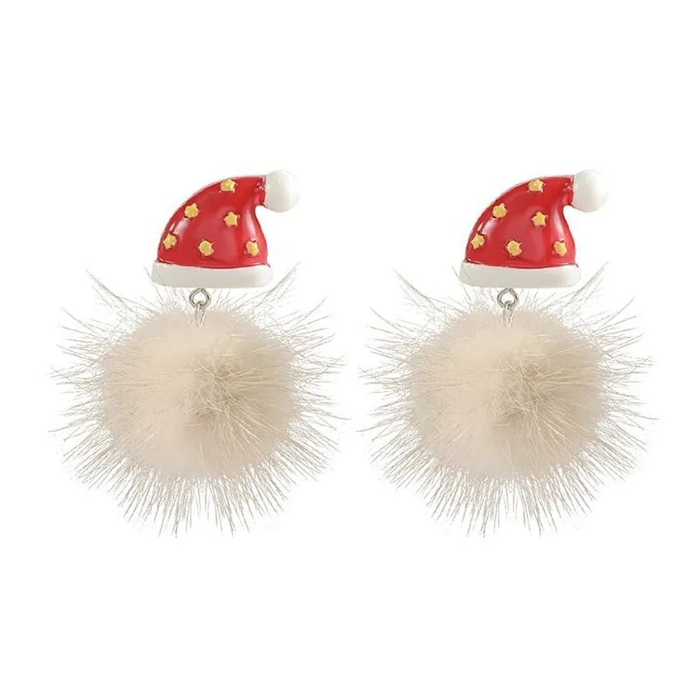 Рождество Новый год волосы мяч серьги Снеговик Рождественская красная шляпа