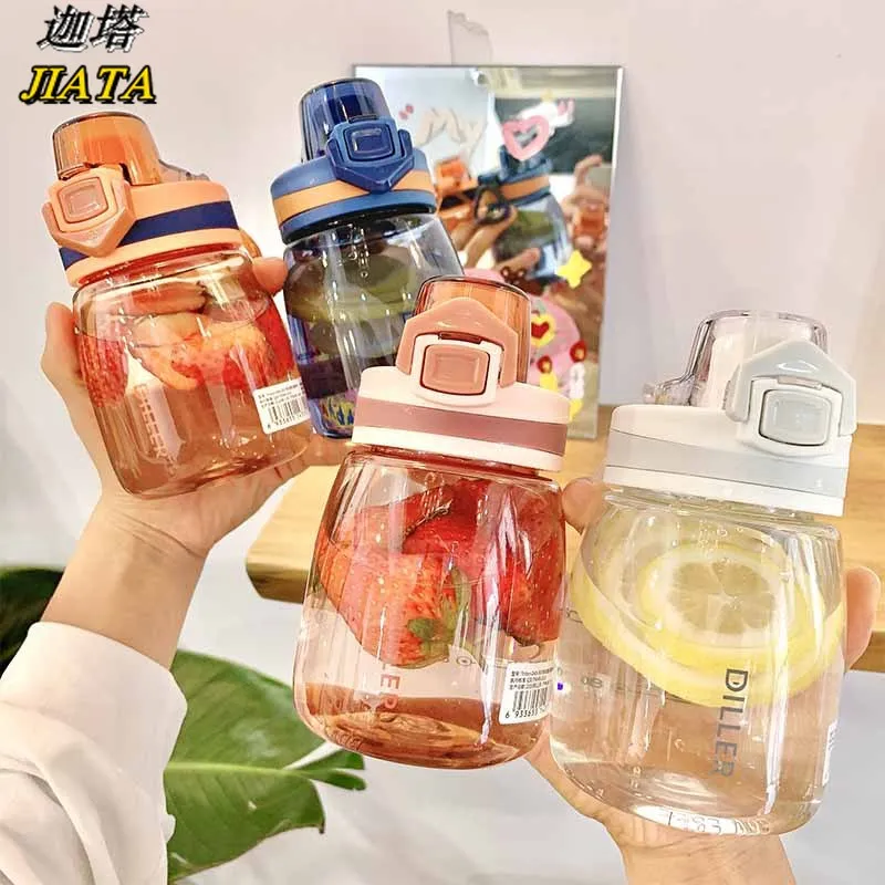 

Plastic Cup Portable Handle Tritan with Lock Elastic Lid Graduated Water Cup Pure Color Direct Drinking Compact Plastic Cup