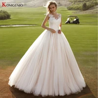 high end embroidery appliques tulle button back wedding dress for women elegant cap sleeve sweep train o neck bridal ball gown