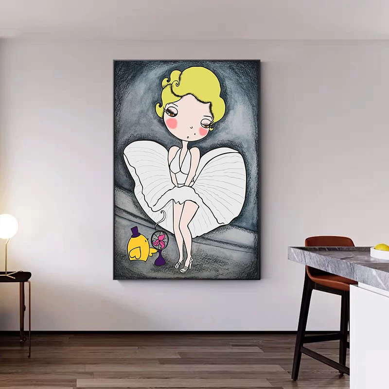 Мультфильм холст с Мерилин Монро картина Женственная Дамская обувь Wall Art Печать