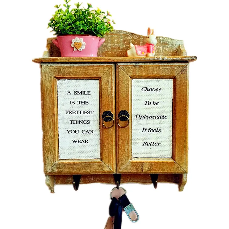 

European retro solid wood key hanging wall hanging key box hanging cabinet household wall shelf