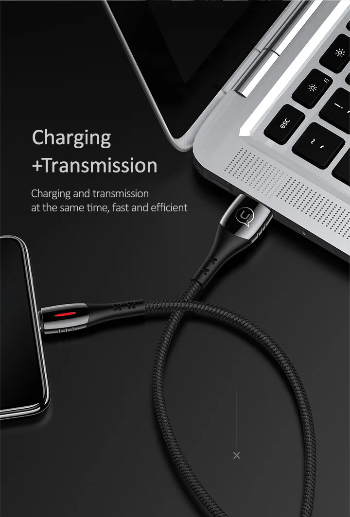 USAMS кабель Micro USB Smart power off Micro USB 3,0 светодиодный кабель QC 3,0 кабель для быстрой зарядки для Android Xiaomi huawei кабель Microusb