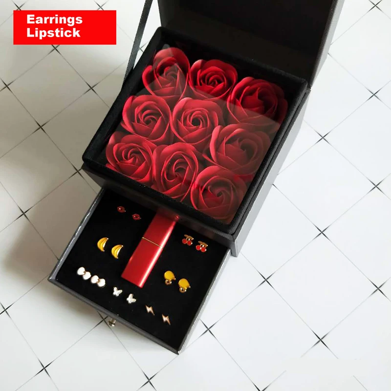 Набор украшений для девочек и женщин серьги ожерелье помада хранилище макияжа