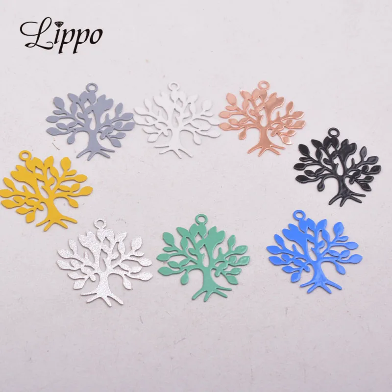 50pcs AC10554 22*23mm Laser Cut Tree Charm Rose Gold Plant Pendants Brass Trees  Charms Drop Earrings accessories