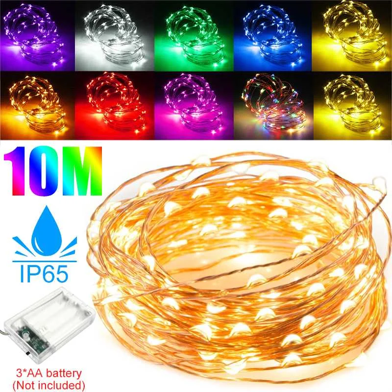 

10 м 100 светодиодный Медный провод Фея светильник Батарея Мощность ed Водонепроницаемый для рождественской вечеринки декор DC4.5V Батарея Мощно...