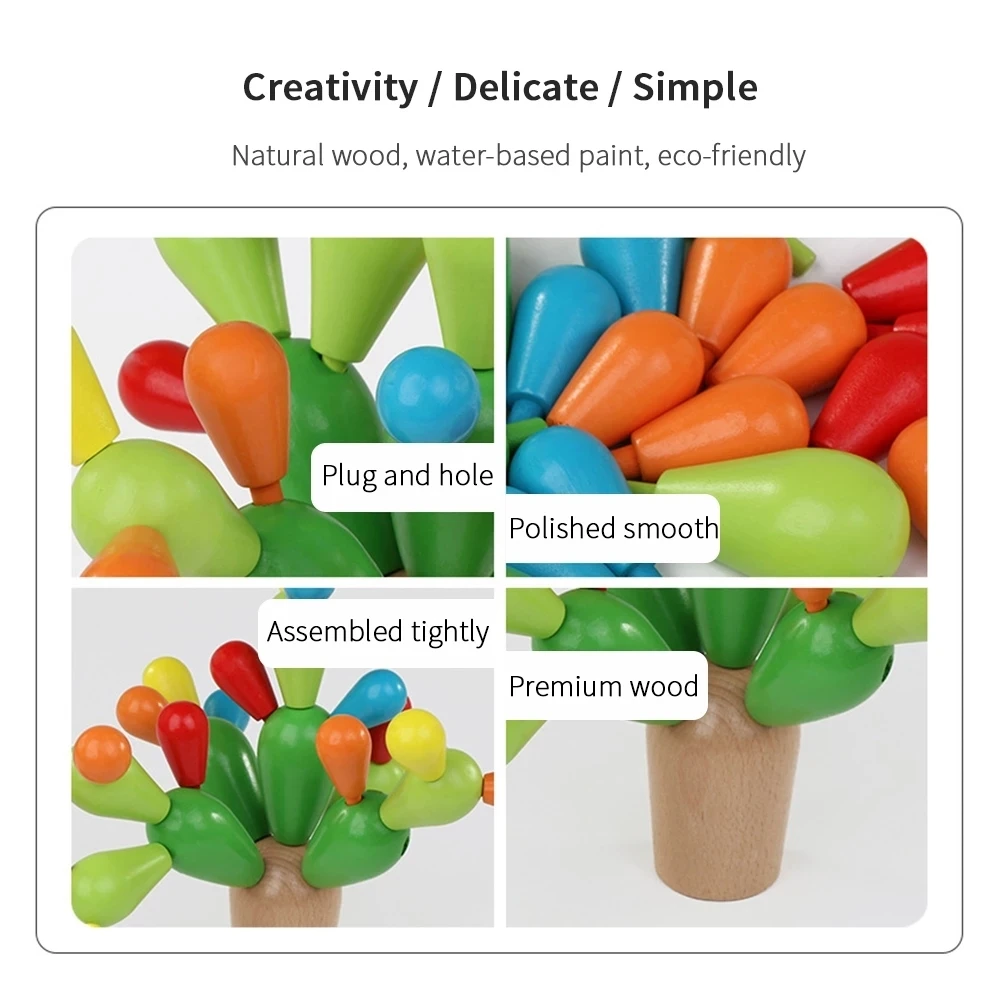 

Wooden Cactus Building Toy Set 28 Building Blocks Playset for Kids Girl Boy DIY Creative Wooden toy for Kids Educational Toys