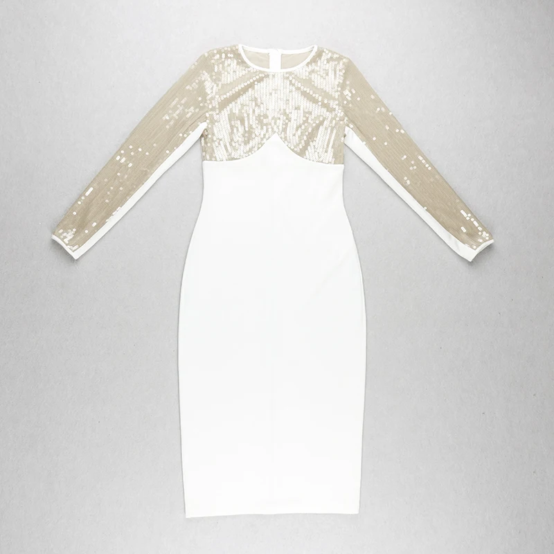 

New Fashion Sexy Full Sleeve Patchwork Lace Mesh Sequins Mesh Bandage Dress Women Elegant Ankle-Length Party Dress