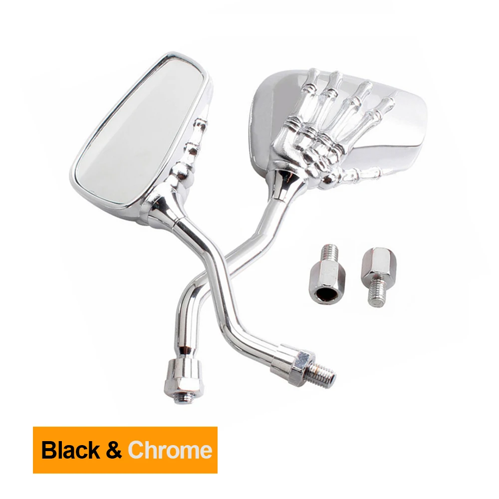 Хром Черный мотоцикл зеркала скелет череп рука коготь тени боковые заднего вида