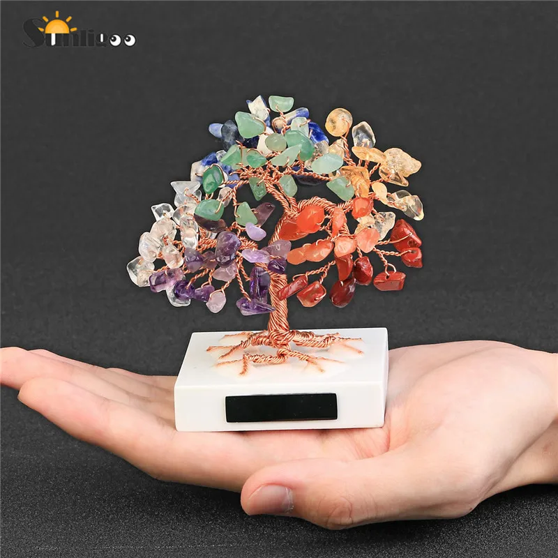1pc 7 Chakra Sunligoo 1 шт. мини целебное Хрустальное денежное дерево ручной работы медная проволока обернутая выпавшим драгоценным камнем дерево фэн-шуй украшения домашний декор - Цвет: 1pc 7 Chakra