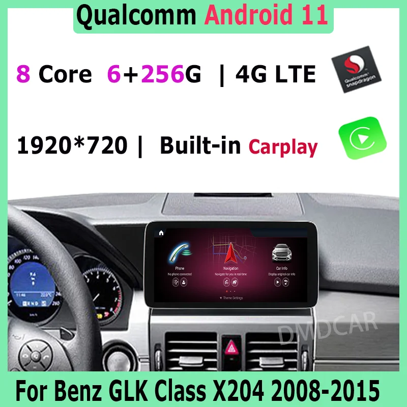 

Автомобильный мультимедийный плеер 10,25 дюйма, Snapdragon 6 + 256 ГБ, Android 11, для Mercedes Benz GLK Class X204 2008-2015, Авторадио, навигация GPS