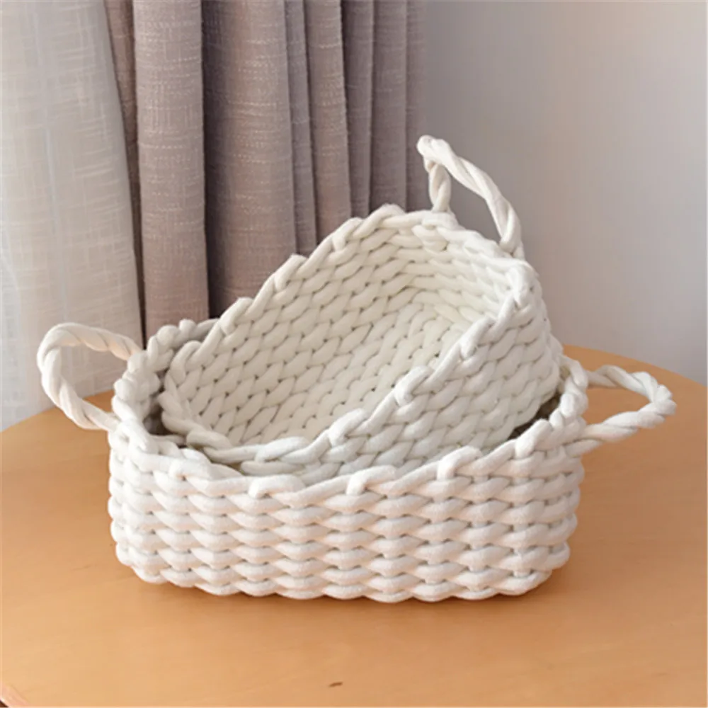 

Coarse Rope Woven Storage Basket with Handle Home Sundries Finishing Box Simple Cosmetic Toys Organizer Frame Sorting Baskets