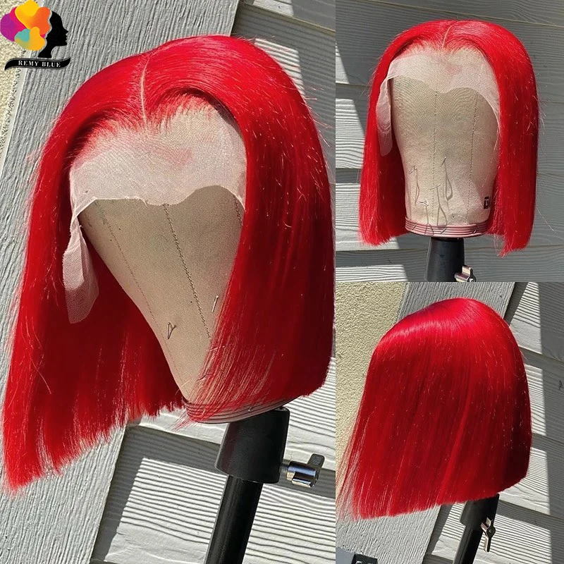 

Red Bob Lace Front Human Hair Wigs Burgundy 99J Straight Colored Human Hair Wig For Woman Brazilian Remy Red T PART Wig 150%