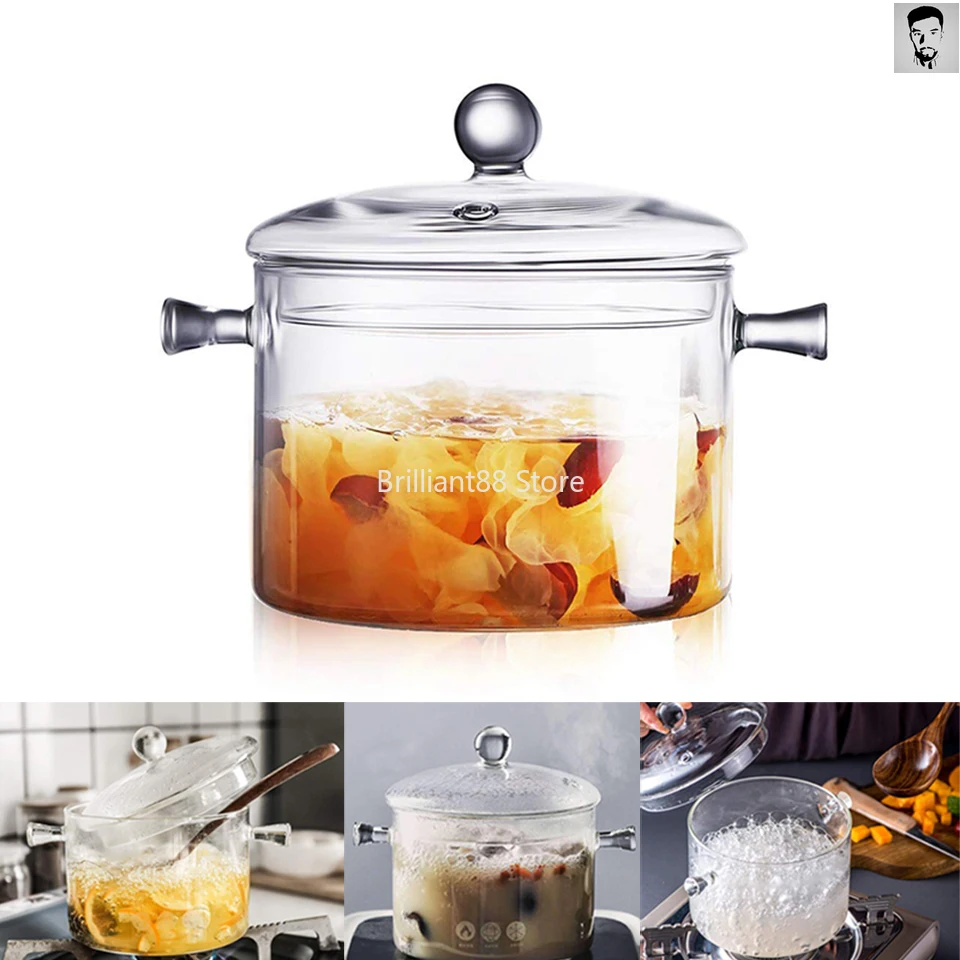 

2021 NEW Transparent glass soup pot household kitchen heat-resistant porridge pot household glass bowl kitchen cooking tools