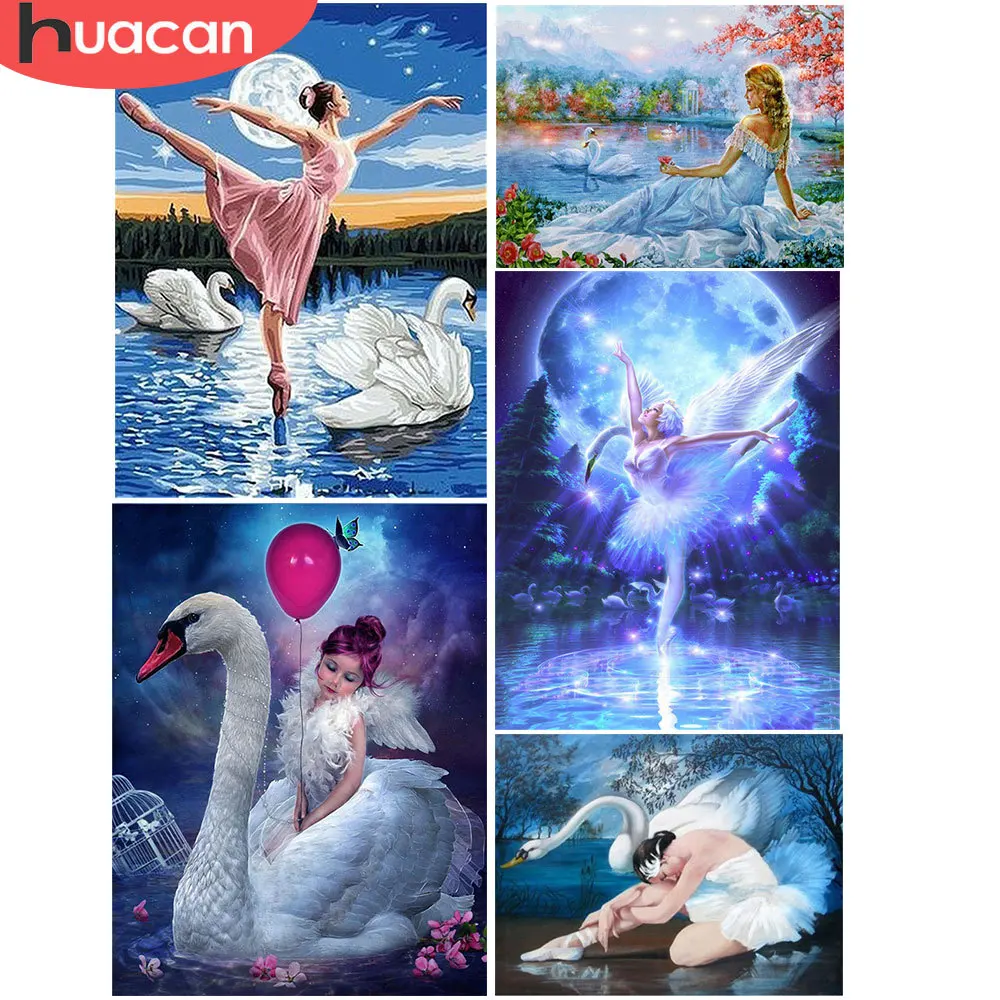 

HUACAN 5D DIY Diamond Painting Girl Full Square New Arrival Diamond Embroidery Swan Lake Diamond Mosaic Ballet Decor For Home