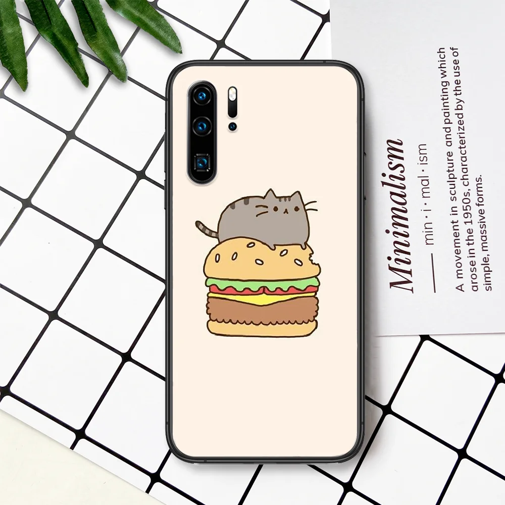 

Cartoon Pusheen Cute Cat Phone Case For Huawei P Mate Smart 10 20 30 40 Lite Z 2019 Pro black Cell Painting Bumper Fashion Coque