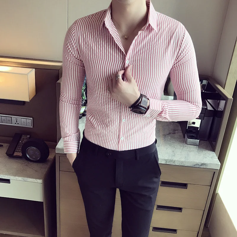 

Gzdeerax Mens Dress Shirts Luxury Long Sleeve Stripe Casual Party Male Shirts Turn-down Collar Slim Fit Man Shirts Plus Size 5xl