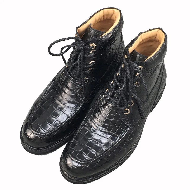 

SIPRIKS Men's Ankle Boots Real Black Crocodile Skin Shoes Luxury Italian Handmade Male Cowboy Boot Alligator Leather Casual 44