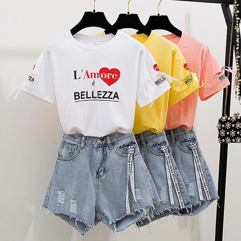 Женский комплект из двух предметов свободная футболка с буквенным принтом и