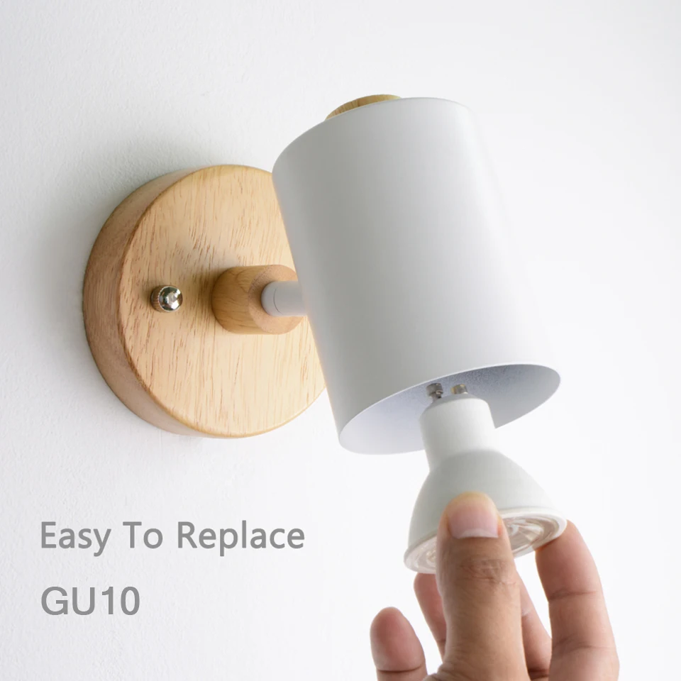 

Настенная деревянная лампа GU10 в скандинавском стиле, 6 цветов, с переключателем на молнии, Настенные светильники с вилкой Стандарта ЕС/UL для ...