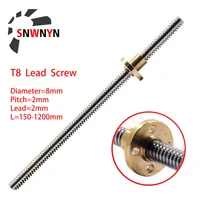 t8 lead screw od 8mm lead 2mm pitch 2mm 150 200 250 300 350 400 500 600 1000 1500mm with brass nut for reprap 3d printer z axis