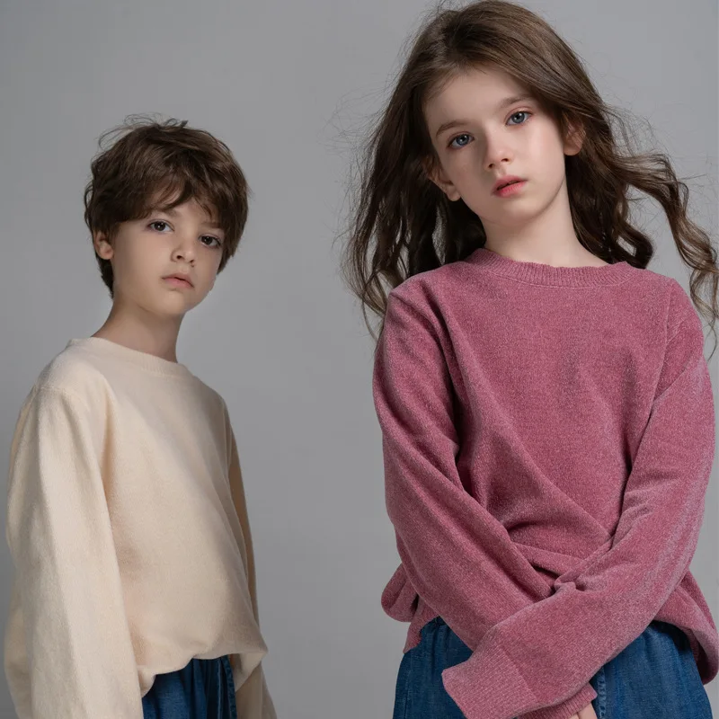 

Unisex Knit Sweater Autumn Winter Warm Thickening Long Sleeve Pullovers Boys Girls Casual Soft Cotton Knitwear Knitted Tops