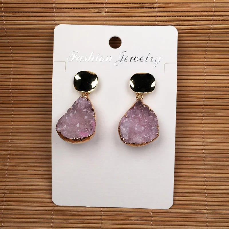 Fashion Natural Irregular Rose Quartzs Crystal Agates Stone Earrings for Women Jewelry Gift Stud 12x12mm Eardrop 15x20-18x25mm | Украшения
