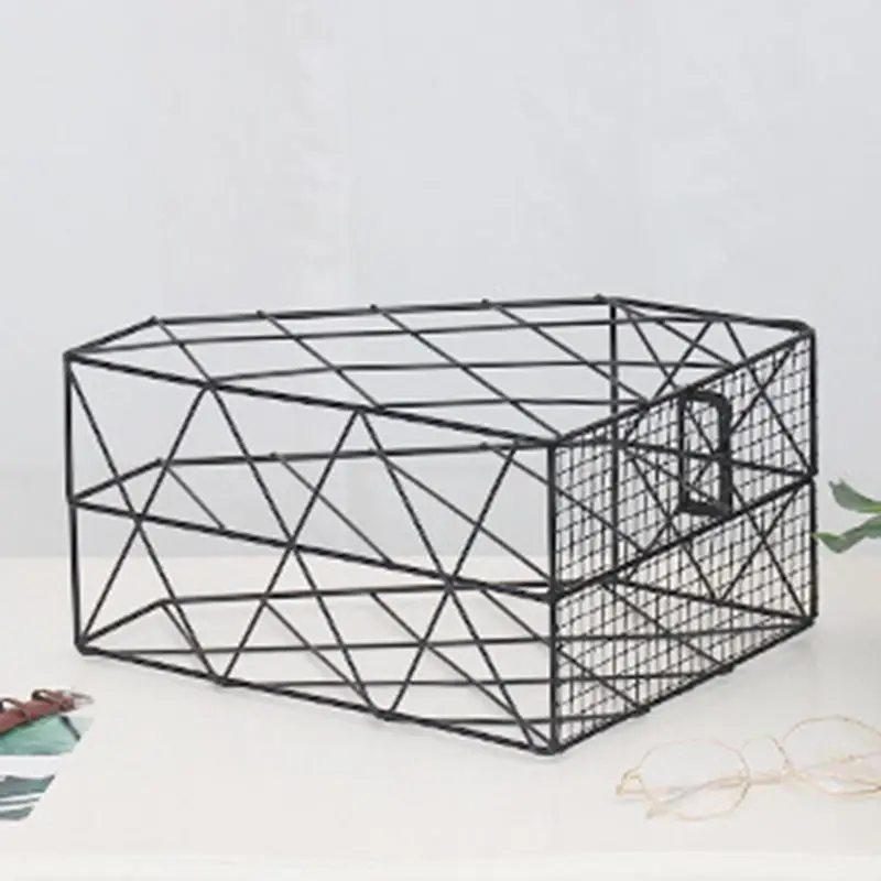 

Iron Grid File Holder Simple Double Layer Desk Shelf Magazine Book Storage Rack