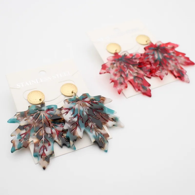 Big Green tortoise shell earrings Bohemian tree leaves long pendant Acrylic Statement Women fashion Plant Jewelry | Украшения и
