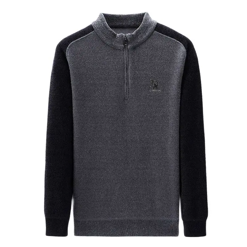 

Add fluff clothing men's winter new fashion leisure men thickening half zipper backing false two sweaters