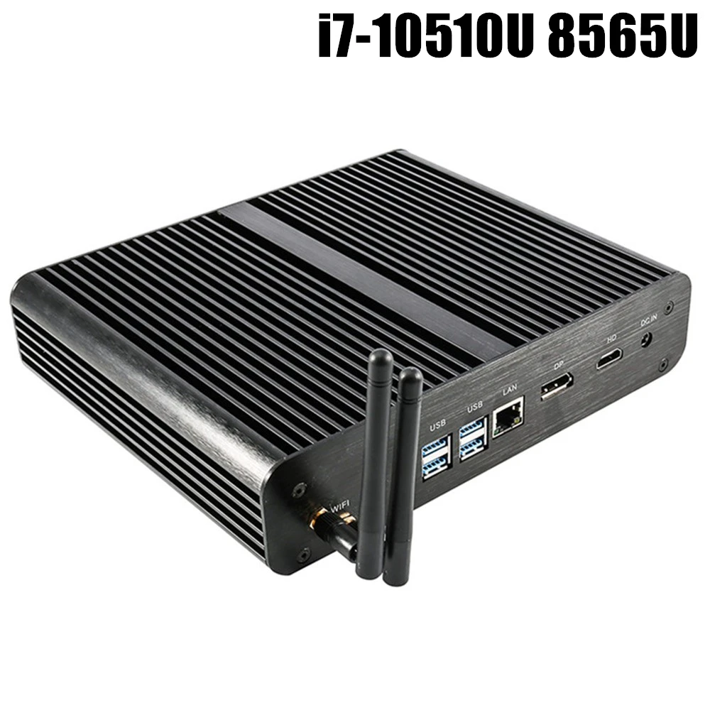 Мини ПК без вентилятора Intel Core i7 10510U 8565U i5 8265U 2 * DDR4 M.2 + Msata 2021 ''SATA 4K HTPC Nettop HDMI DP