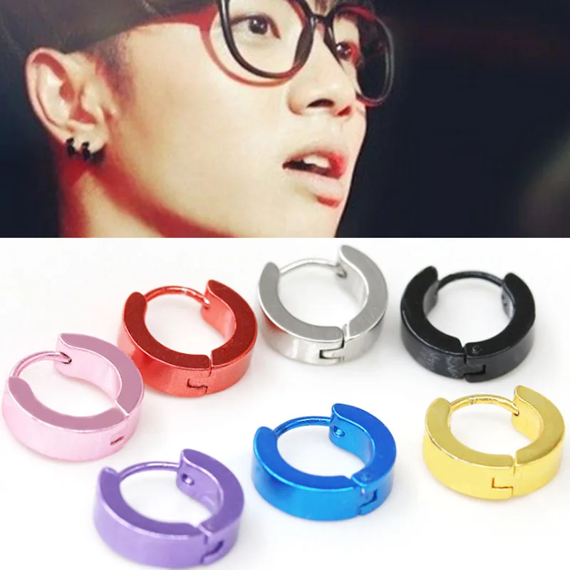 Пистолет 7 Цвета простой Нержавеющая сталь панк круглые серьги гвоздики для