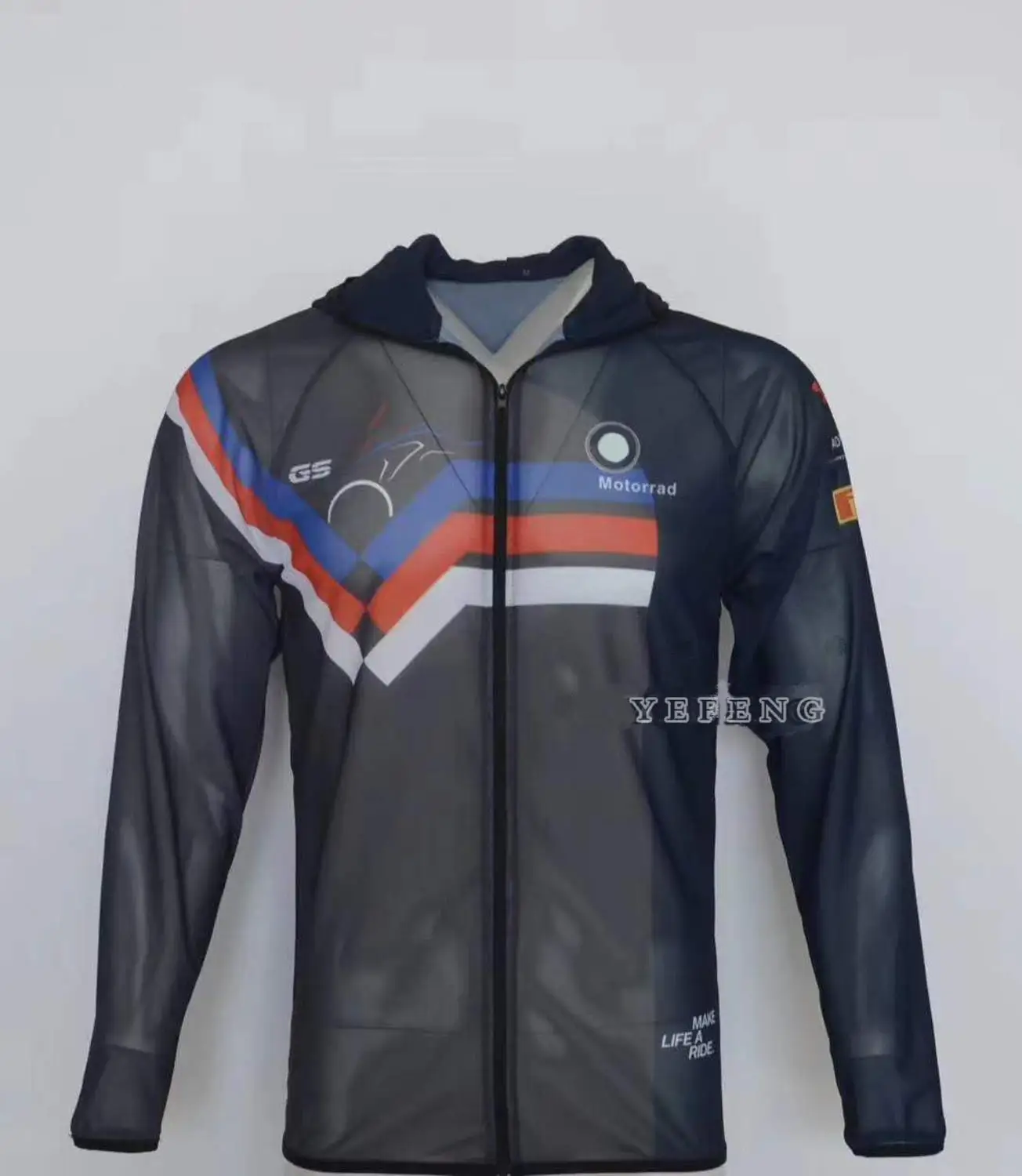 

Summer Mesh Anti-UV Zip Hoodie Sweatshirt for BMW GS Motocross Motorrad Team Riding Sun Protection Clothing Blue/White