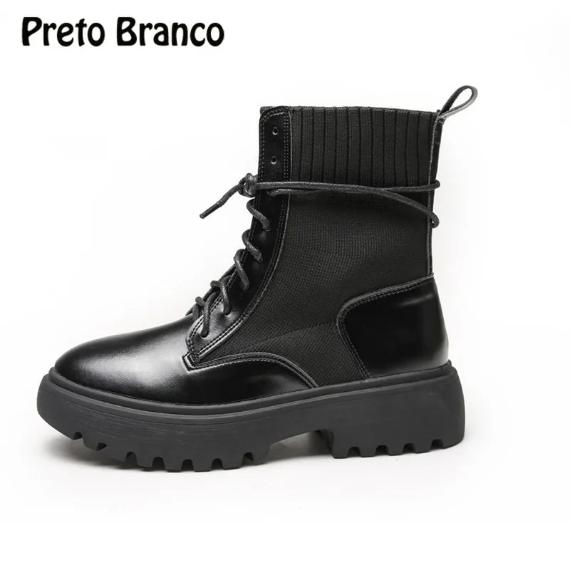 Сапоги PRETO BRANCO плетеные носки с отстрочкой наклонным каблуком на шнуровке