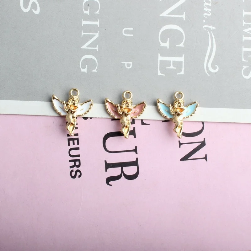

10pcs/Lot Diy Accessories KC Gold Color Tone Enamel Alloy Christmas Angel Earring Bracelet Necklace Charms for Jewelry Handmade