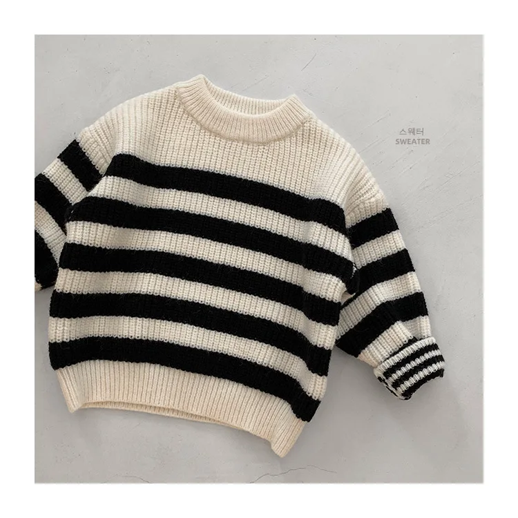 

Sweater O-neck Collar Full Sleeve Striped Pullover Cotton New Fashion Warm Cute Simple Comfortable Winter Autumn Kids Unisex
