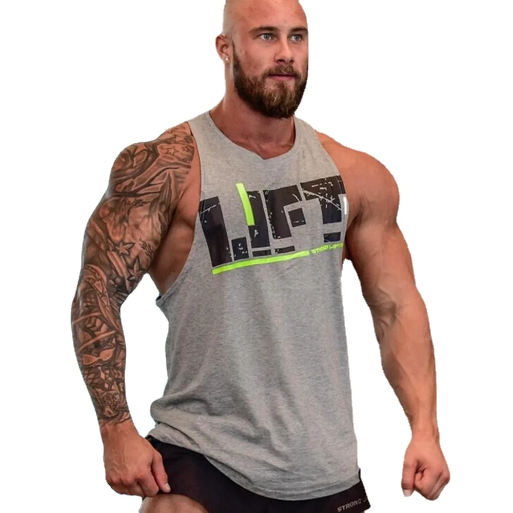 

Men's fitness leisure vest, sweatshirt, fitness clothing, muscle fitness, bodybuilding, printed men's vest, summer