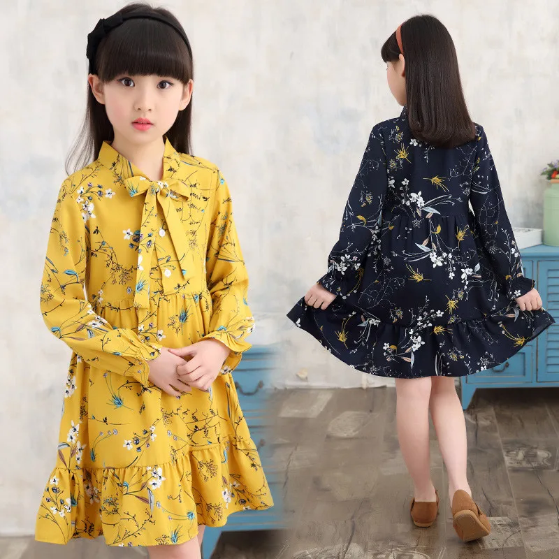 

Girls Dress 2021 Spring Summer Baby Clothes Kids Floral Dresses 4 6 8 10 12Years Children Long Sleeve Princess Casual Vestidos
