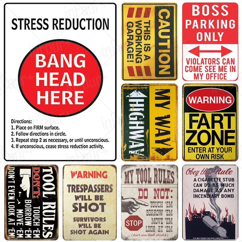 Челка голова здесь знак табличка металлическая винтажная искусственная стена