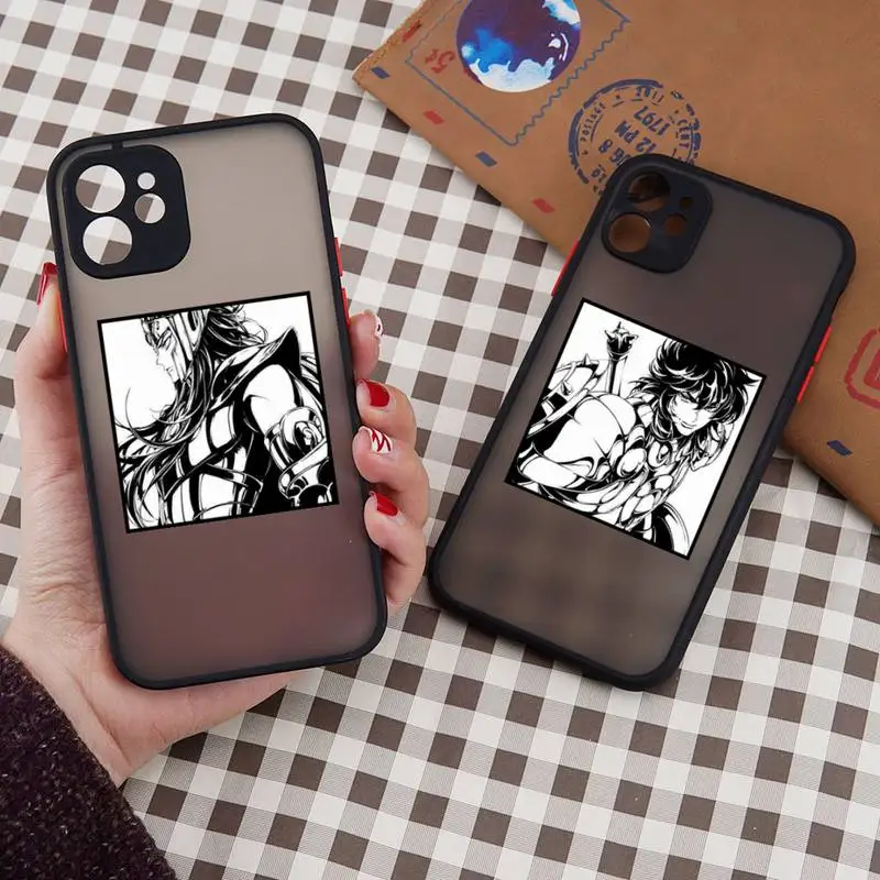 

Saint Seiya Anime Cartoon Phone Case Black Color Matte Transparent For iPhone 13 12 11 Pro Max Mini X XR XS 7 8 Plus Coque Funda