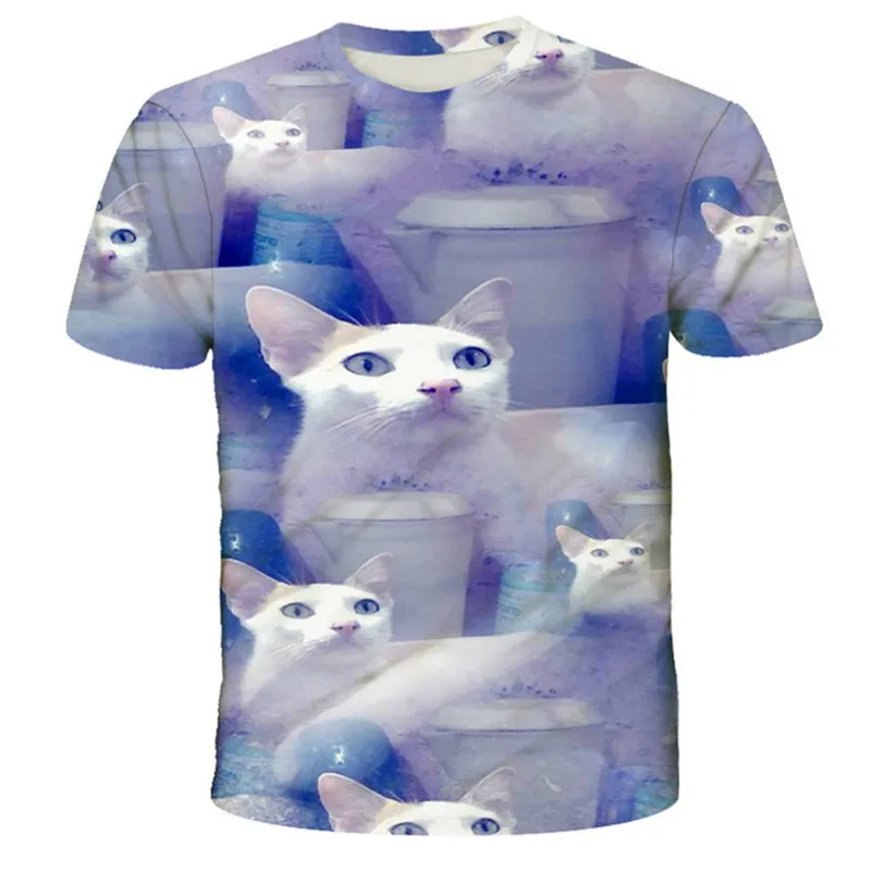 

Children Summer Cat Short Sleeve T Shirts Baby 3D Cat T Shirts Animal Cute Printed T Shirts Boys T Shirts Tops for 4-14Years