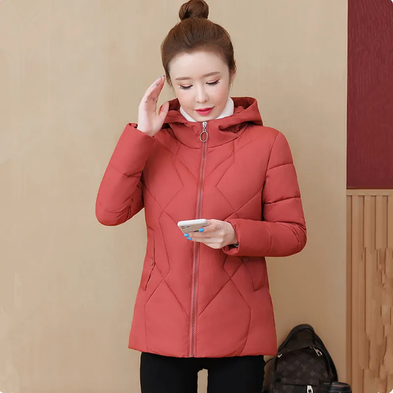 UHYTGF Oversized Jacket Women Fashion Down Cotton Casual Warm Student Winter Coat Parker Female Hooded Slim Short Outerwear 1830