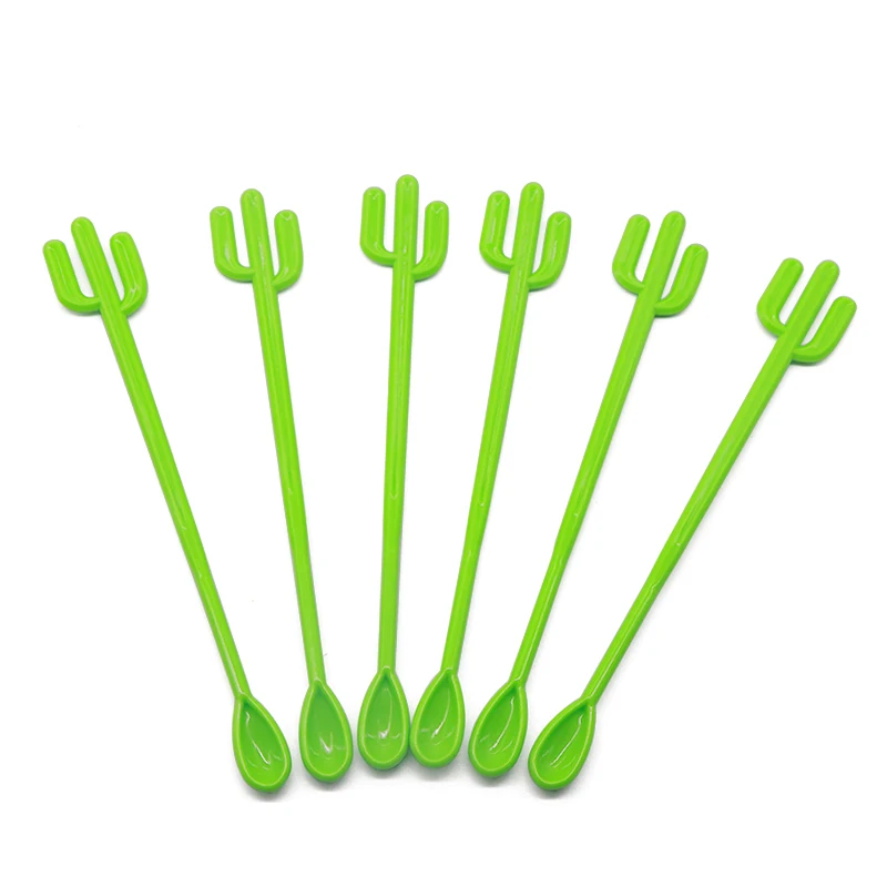 Light Green 2 6 шт./компл. Кофе ложки с длинной ручкой Мёд ложки перемешать цветочные горшки для цветов, Пластик Чай комбинированных ложек и вилок мороженого десертные ложки, столовая посуда - Цвет: Light Green 2