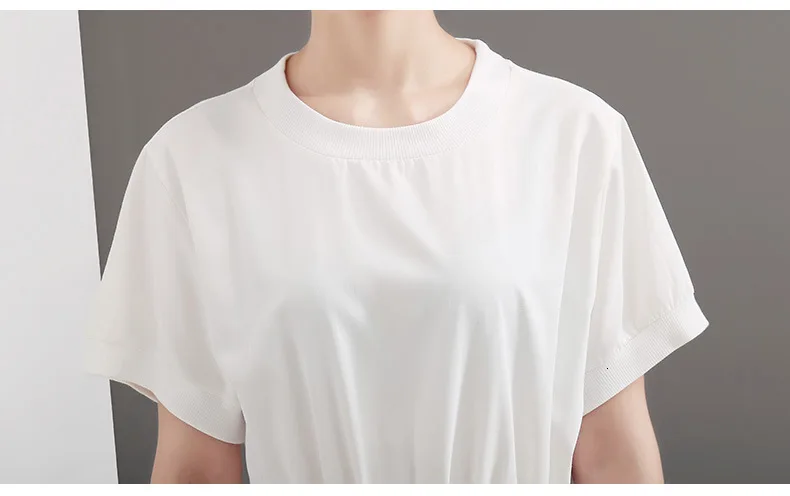 [EAM] New Spring Summer Round Neck Short Sleeve Hem Dot Irregular Plaid Printed Loose Dress Women Fashion Tide JT0880