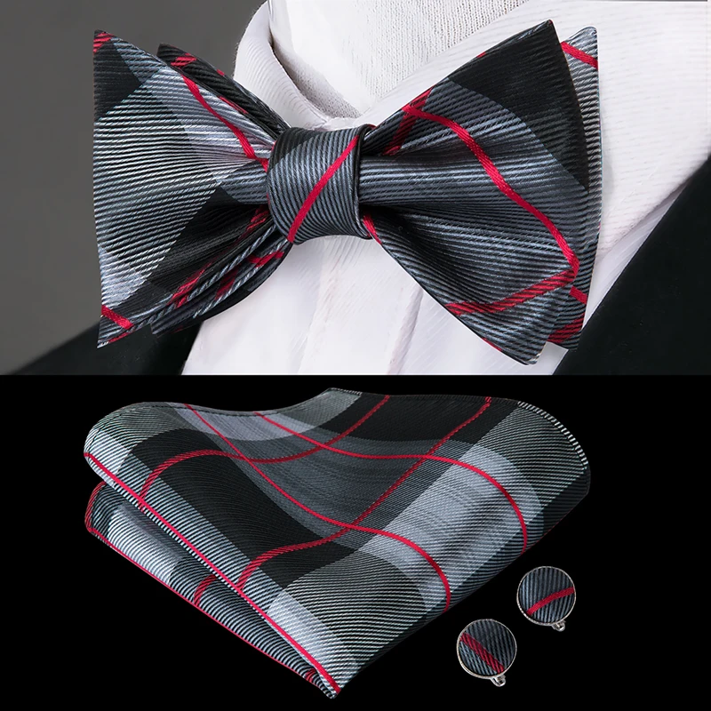 LH-2007 Hi-Tie, роскошный Шелковый мужской галстук-бабочка, галстук-бабочка, набор для мужчин, клетчатый коричневый галстук-бабочка, носовой платок, носовой платок, запонки, набор для мужчин s - Цвет: LH-2007