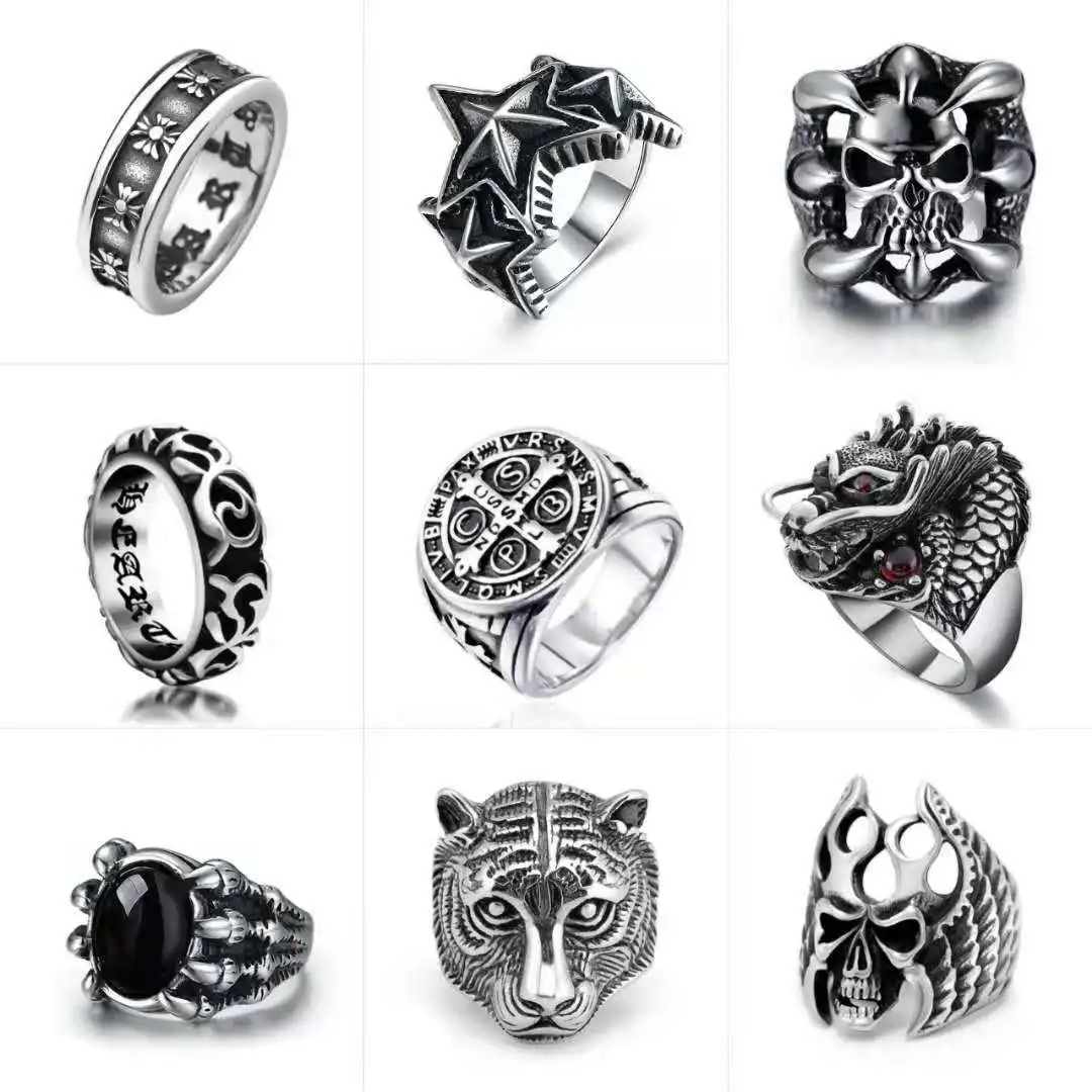 

Men's Titanium Steel Exorcism Cross Dragon Claw Dragon Head Ring Personality Domineering Retro Tiger Head Ghost Head Ring