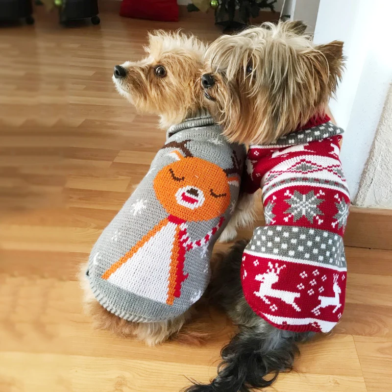 

Cartoon Puppy Dog Sweater Winter Warm Clothing for Small Dogs Christmas Costume Chihuahua Coat Knitting Crochet Cloth Jersey