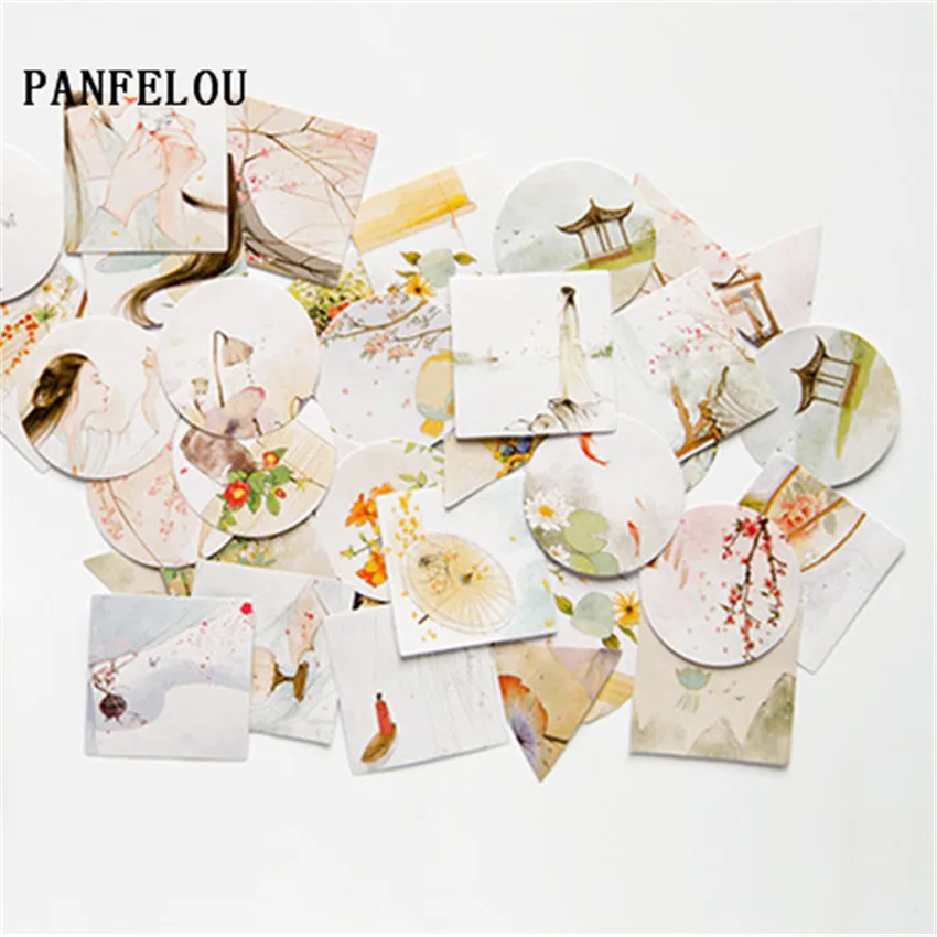 

PANFELOU 1bag=40PCS Poetry painting The sealing paste adhesive paper stickers Hand account Scrapbooking DIY Album book cards
