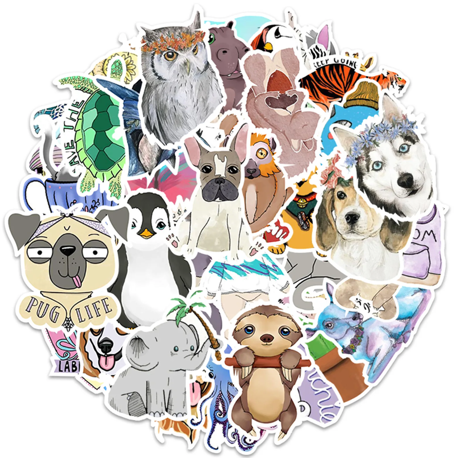 

10/50 Pcs JDM Mix Styles Cute Watercolor Animal Stickers for Laptop Skateboard Computer Guitar Kids Cartoon Stickers Decal Toy