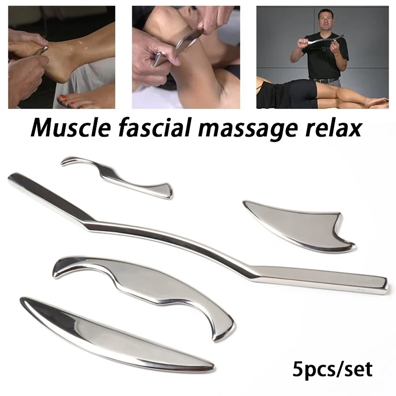 

5pcs Stainless Steel Guasha Board Body Massage Gua Sha Tool for Scraping Body Pain Release Muscle Fascial Massage Relax Slim